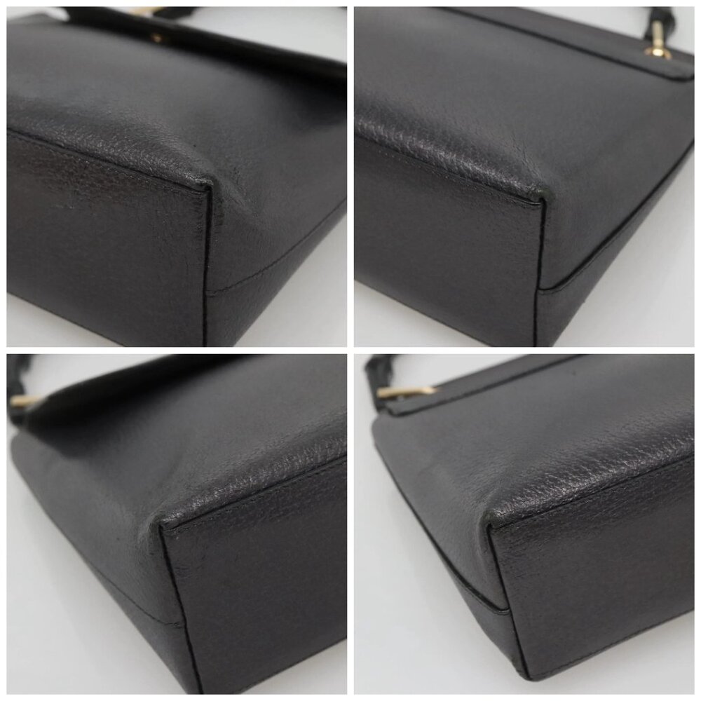 GUCCI Bamboo Hand Bag Leather Gold Charcoal gray Auth - Picture 16 of 16